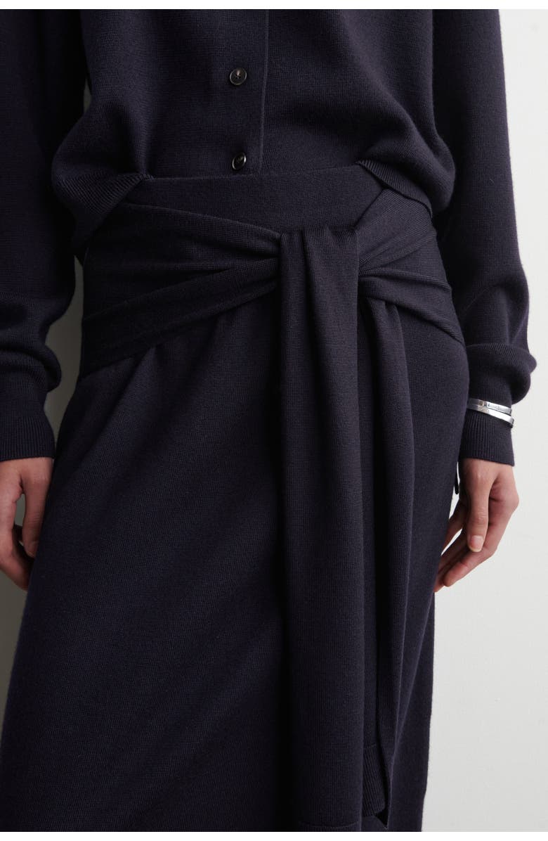 COS Tie-Waist Merino Wool Midi Skirt, Alternate, color, Navy