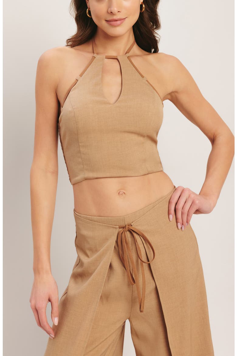 Keyhole Halter Crop Top, Alternate, color, TAUPE