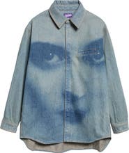 Jean Paul Gaultier Face Print Oversized Denim Shirt
