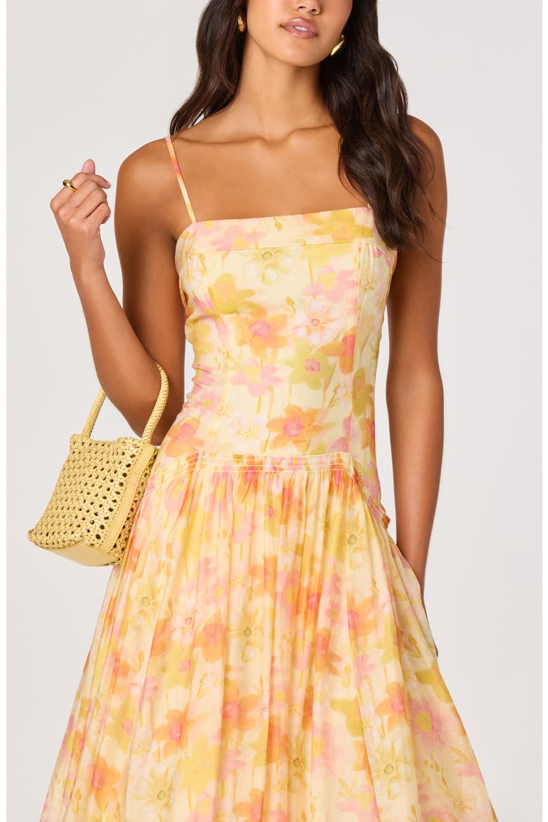 Ovina Floral Chiffon Midi Dress, Alternate, color, YELLOW FLORAL