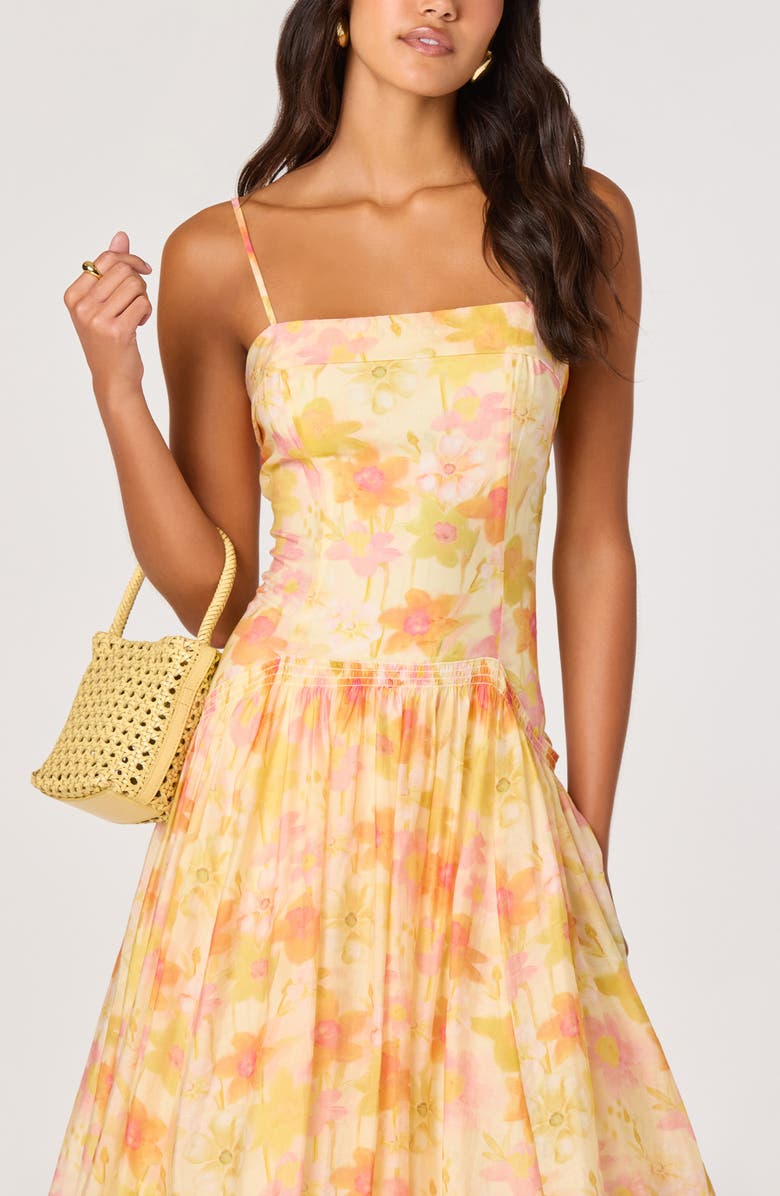 ASTR the Label Ovina Floral Chiffon Midi Dress, Alternate, color, Yellow Floral