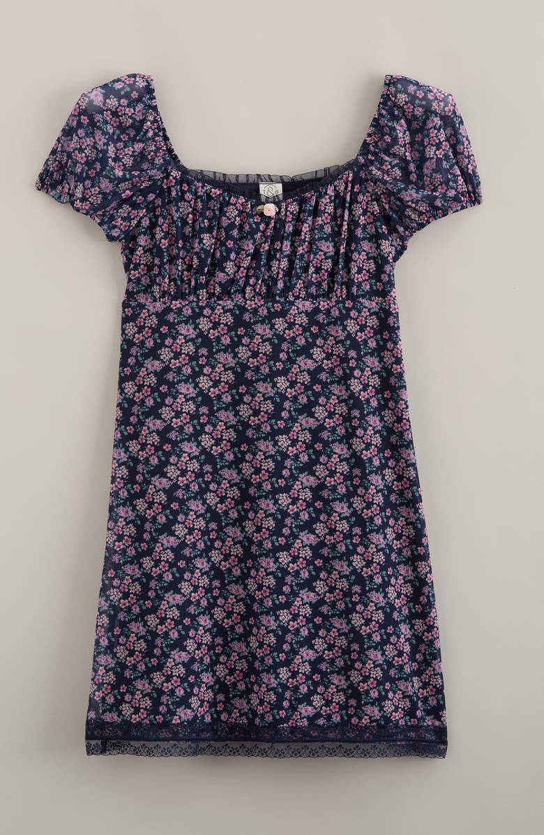 Treasure & Bond Kids' Puff Sleeve Dress Dress, Main, color, Navy Medieval Wild Garden