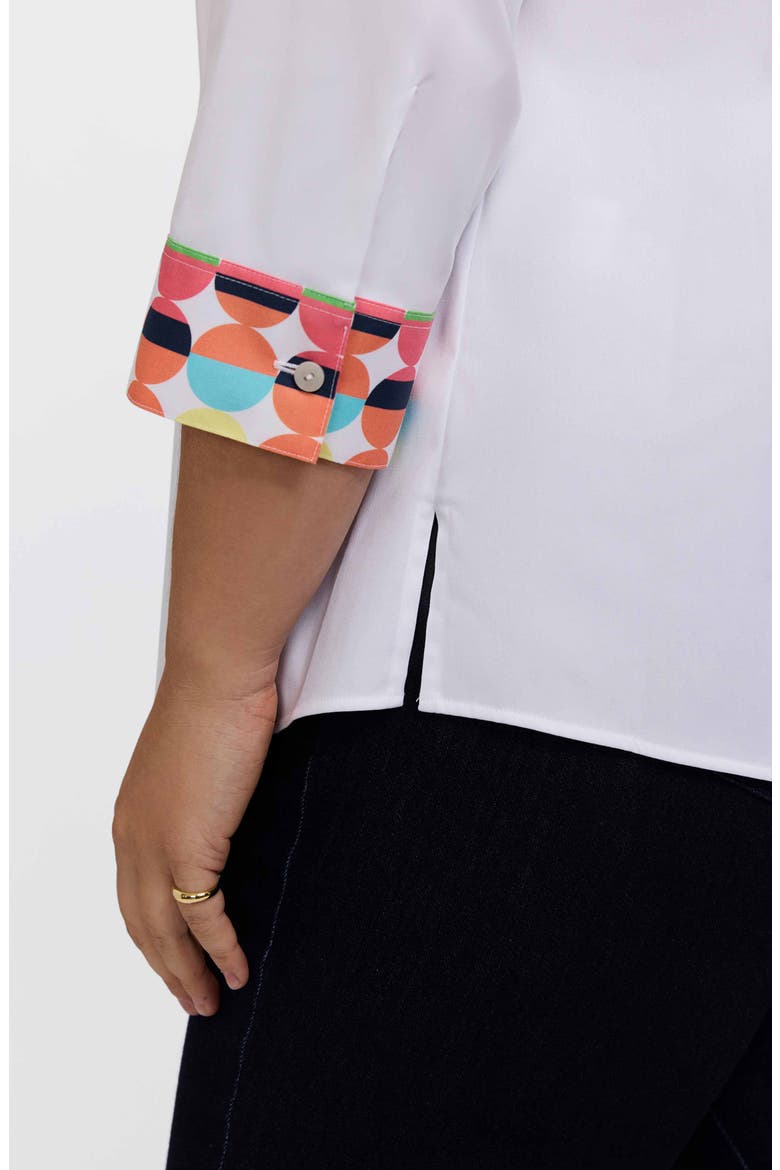Luna Three-Quarter Sleeve Border Print Button-Up Shirt, Alternate, color, WHITE MULTI