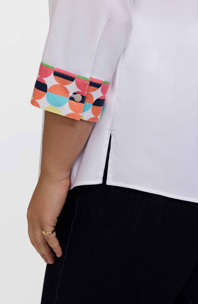 Foxcroft Luna Three-Quarter Sleeve Border Print Button-Up Shirt, Alternate, color, White Multi