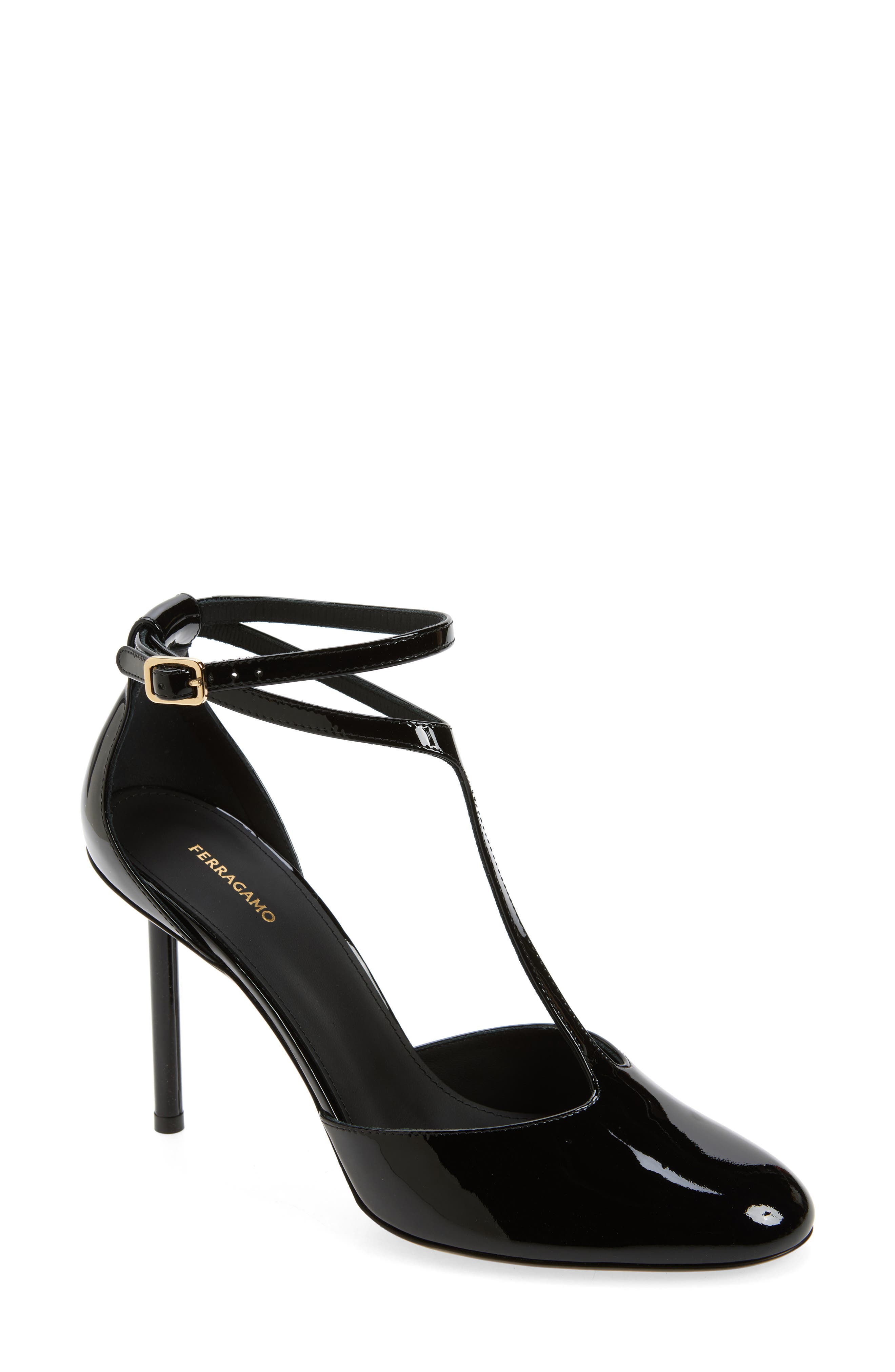 Lysandra T-Strap Patent Leather Pump, Main, color, NERO NERO NERO