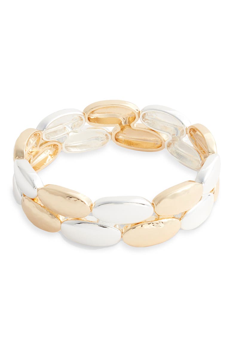 Two-Tone Oval Stretch Bracelet, Main, color, GOLD- SILVER