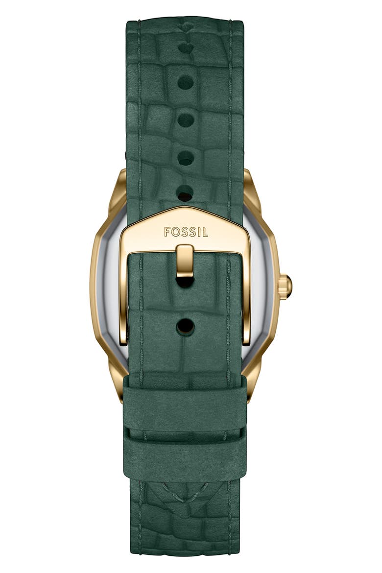 Harlow Croc Embossed Leather Strap Watch, 27mm, Alternate, color, WHITE/ GREEN/ GOLD