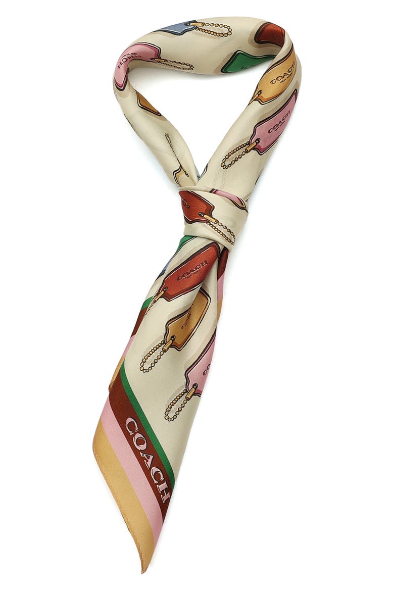 Leather Hang Tag Silk Scarf, Alternate, color, CHALK MULTI