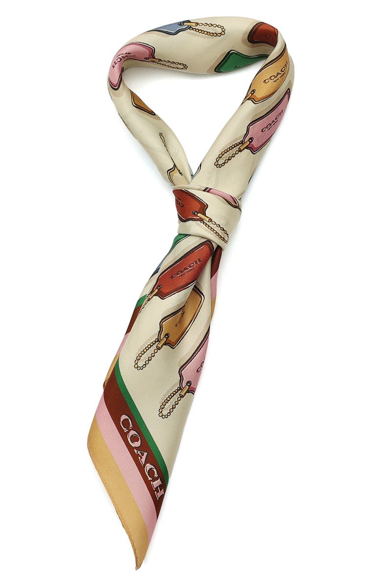 COACH Leather Hang Tag Silk Scarf, Alternate, color, Chalk Multi