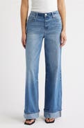 1822 Denim High Waist Cuff Slim Wide Leg Jeans