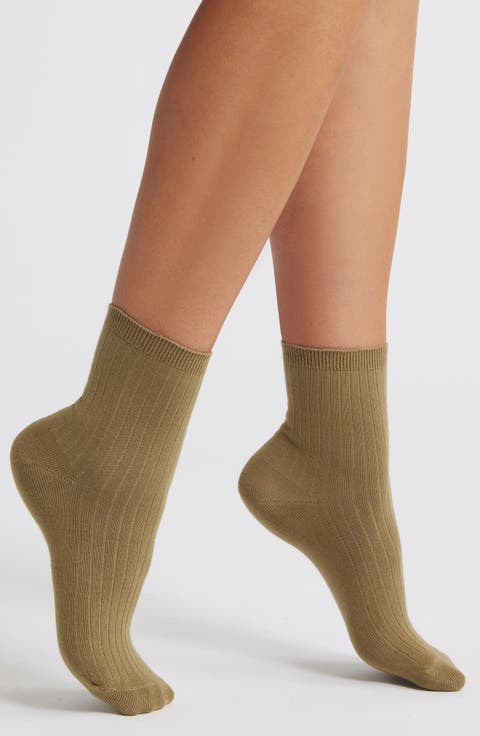 Rib Cotton Blend Crew Socks