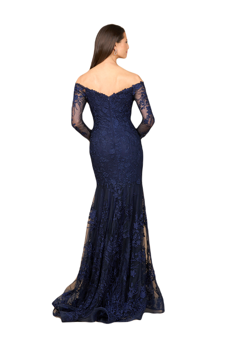 LARA New York Off Shoulder Long Sleeve Mermaid Gown, Alternate, color, Navy
