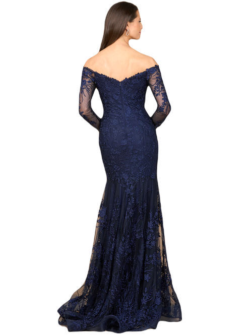 Lara New York Off Shoulder Long Sleeve Mermaid Gown In Navy