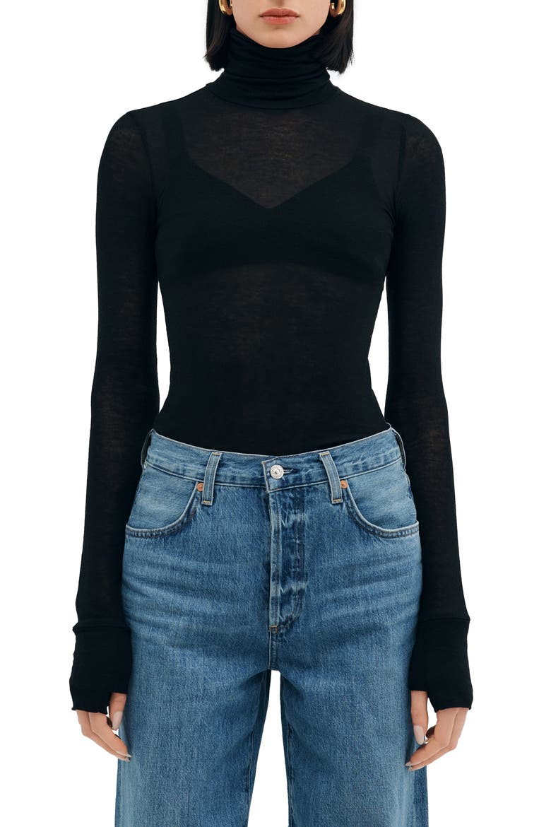 Tallin Sheer Turtleneck Top, Main, color, BLACK