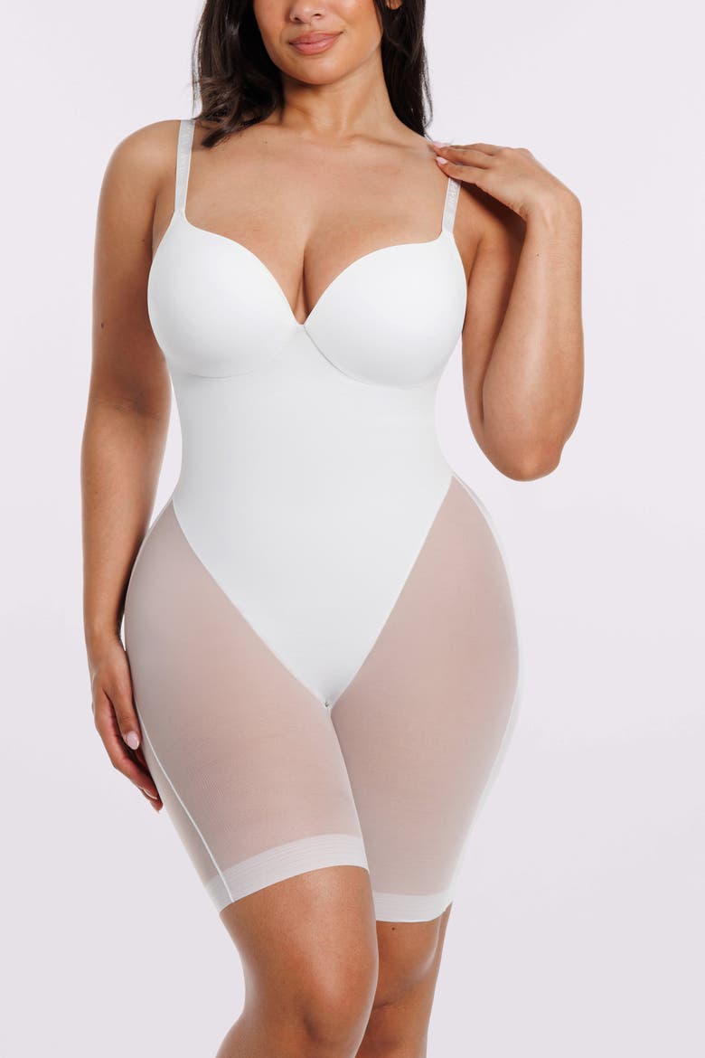 Women Body Shaper Low Back Mid-Thigh Bodysuit, Main, color, White