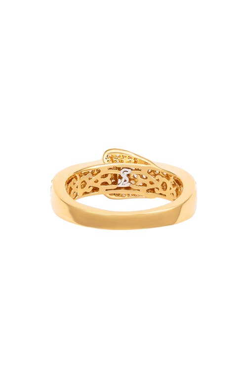 Suzy Levian Yellow Sterling Silver White Cubic Zirconia Buckle Ring In Gold