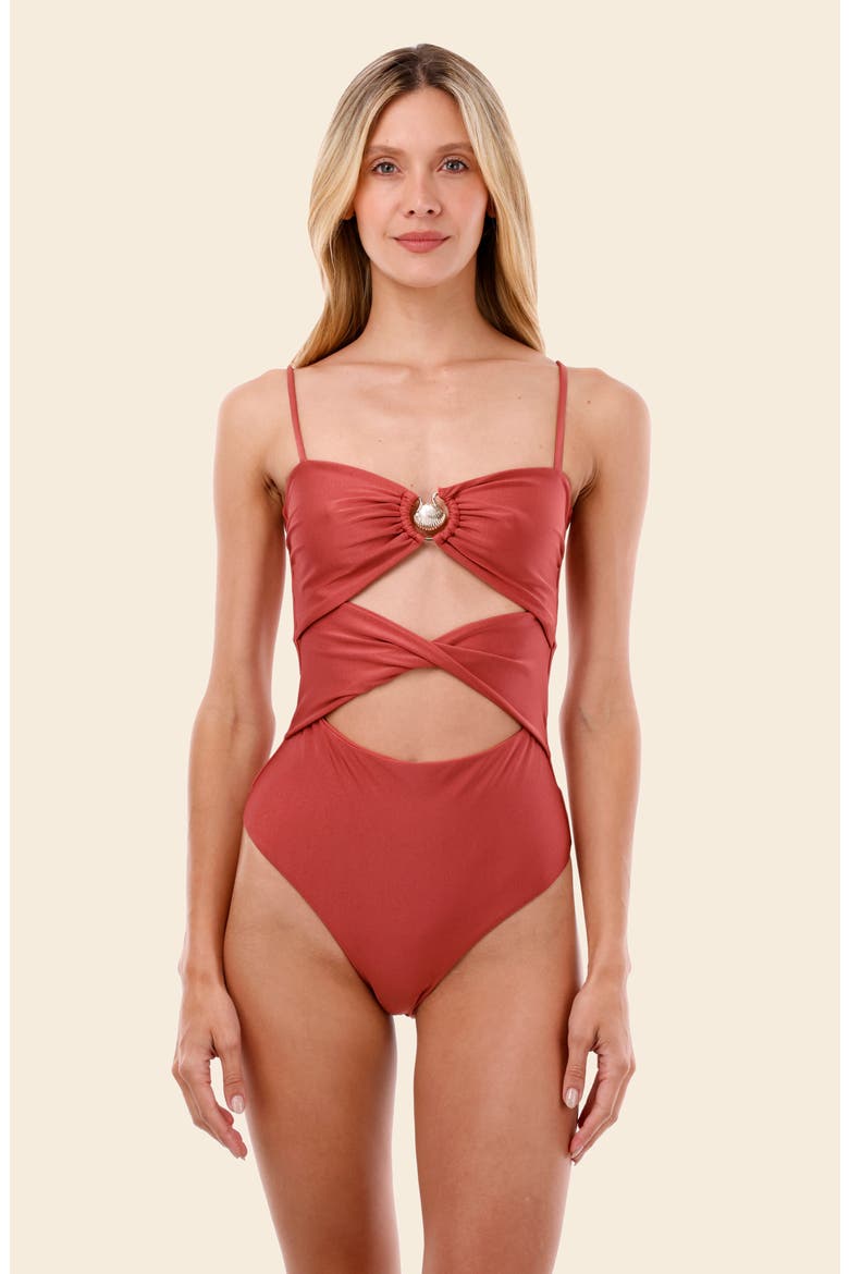 Fabed Rose Wavelet Twist Front Cutout One-Piece Swimsuit, Alternate, color, FABED ROSE