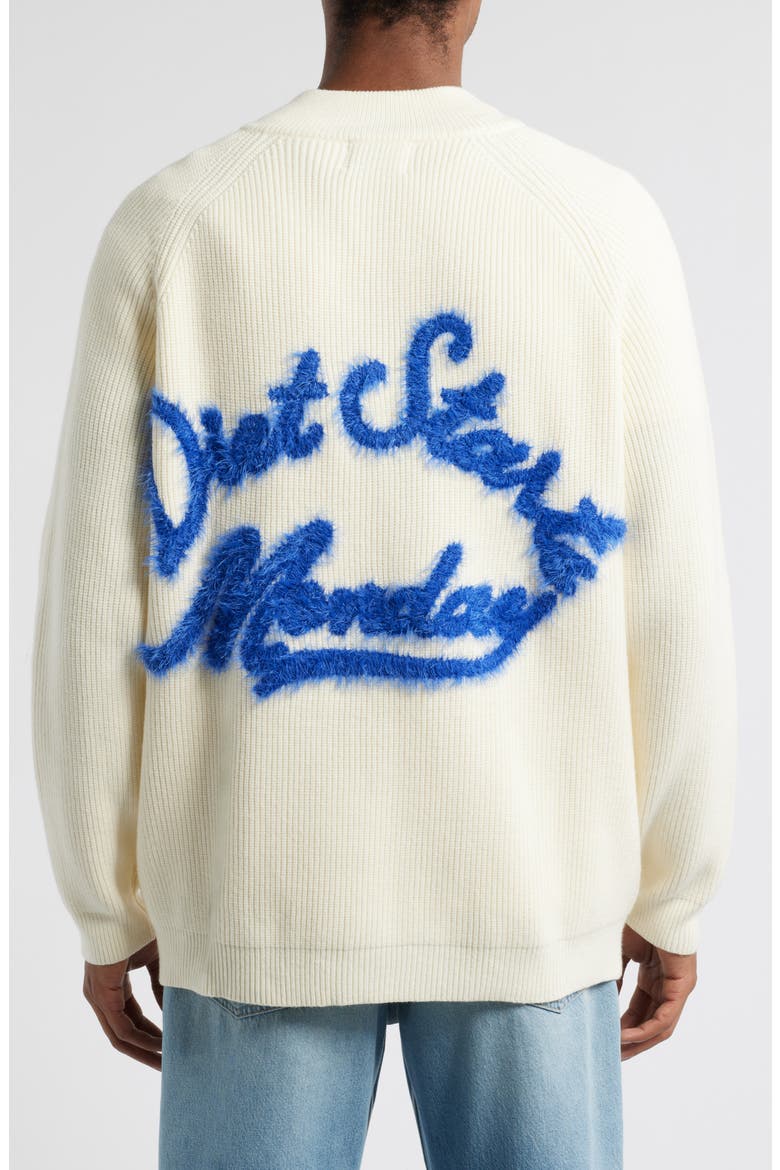 Fuzzy Logo Waffle Knit Quarter Zip Pullover, Alternate, color, CREAM/ BLUE