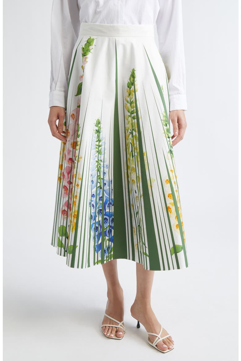 Foxgloves Cotton Poplin Skirt, Main, color, GREEN MULTI