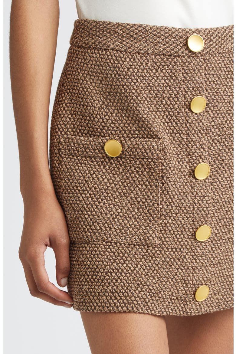 Zander Button Front Miniskirt, Alternate, color, BROWN/ BEIGE/ GOLD
