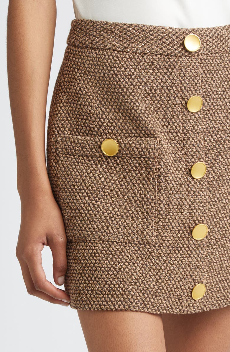 L'AGENCE Zander Button Front Miniskirt, Alternate, color, Brown/ Beige/ Gold