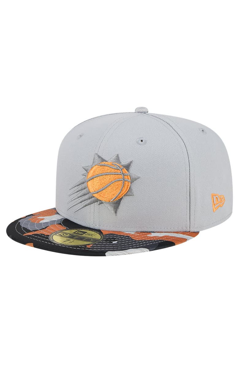 New Era Men's New Era Gray Phoenix Suns Active Color Camo Visor 59FIFTY Fitted Hat, Alternate, color, Gray