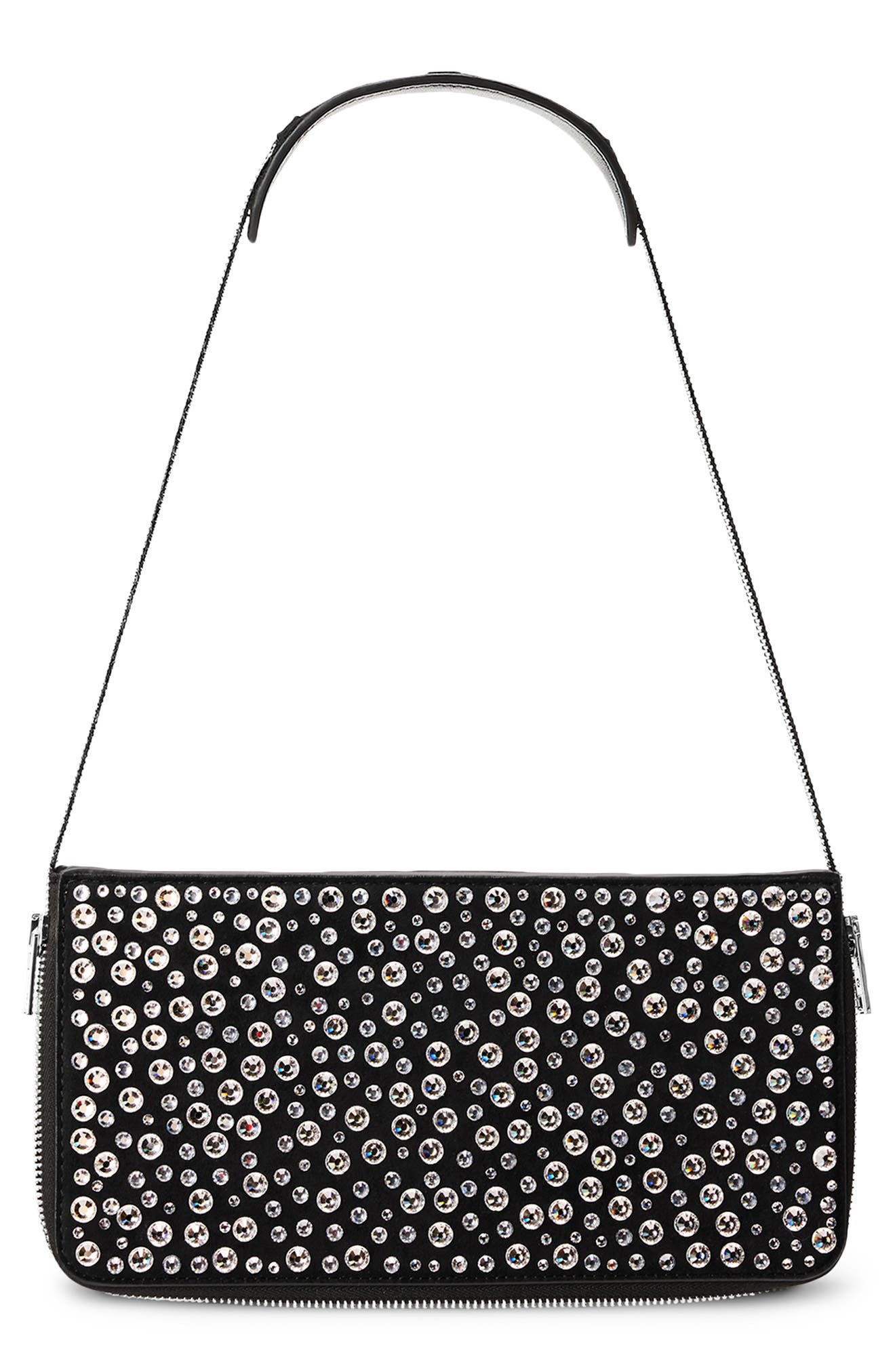 Alexander Wang Siren Pochette Crystal Embellished Leather Shoulder Bag, Main, color, Black