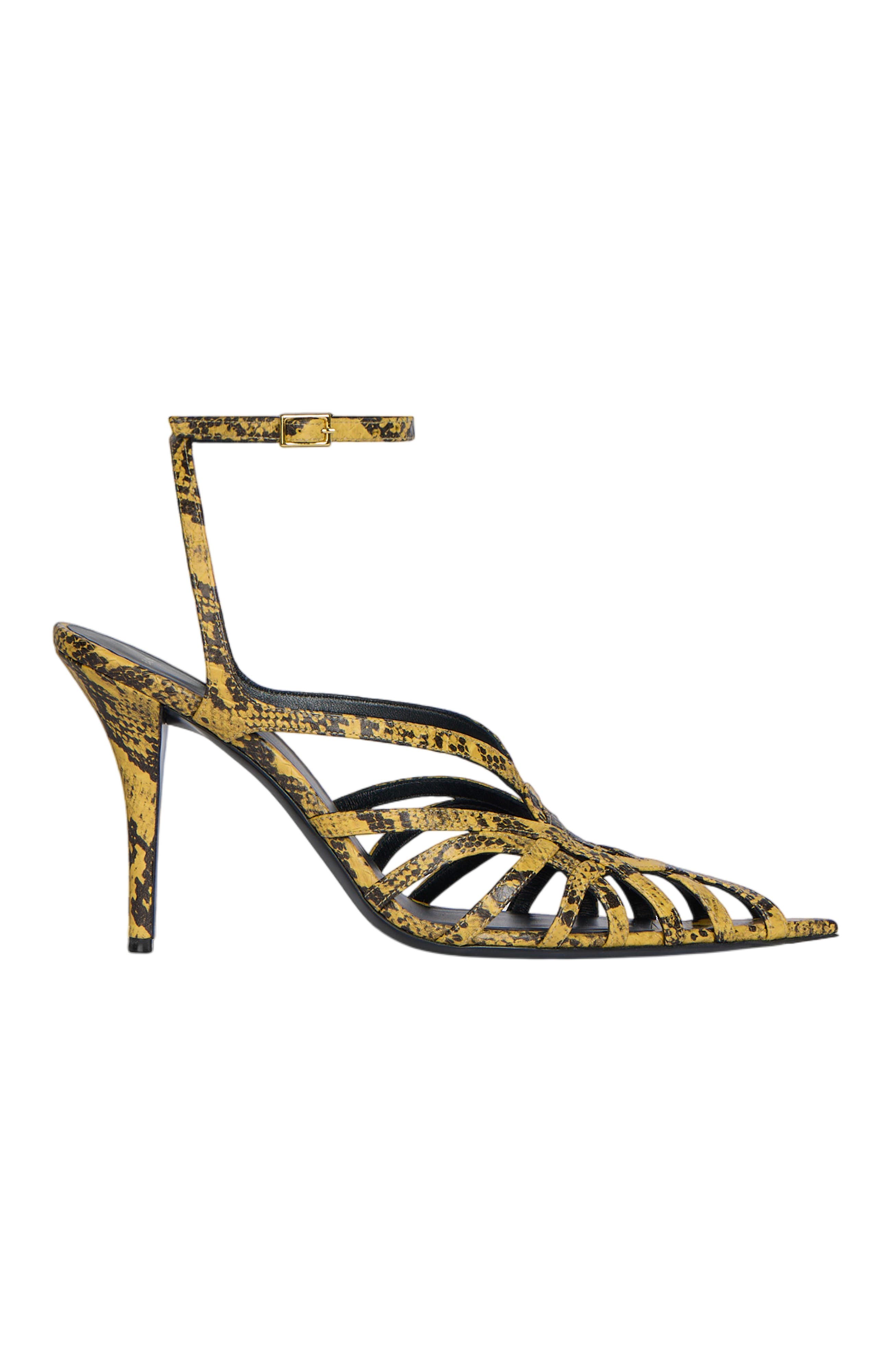 Python-Effect Leather Cage Sandals, Alternate, color, yellow