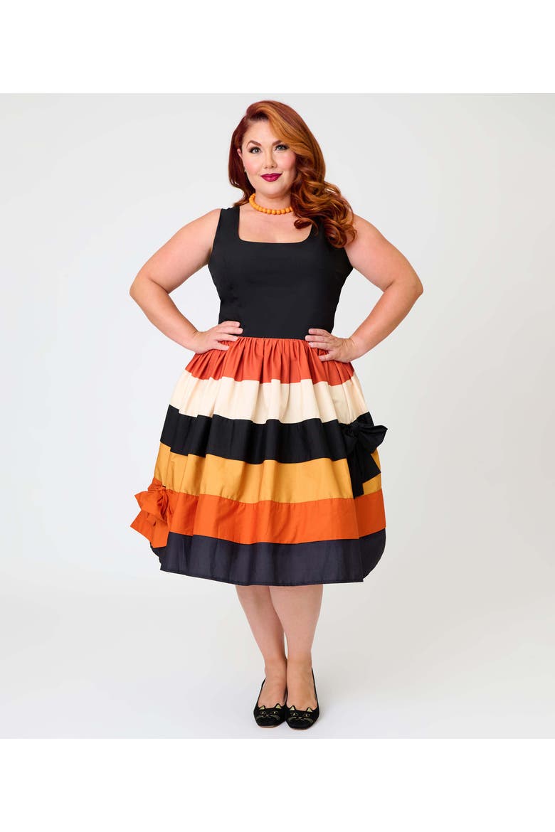 Plus Size Tiered Cindy Swing Dress, Main, color, Black w/ Orange Stripe