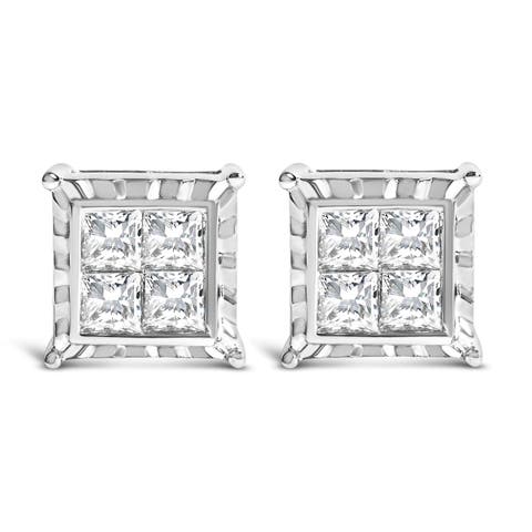 14K White Gold 2.0 Cttw Lab Grown Diamond Wavy Quad Stud Earrings