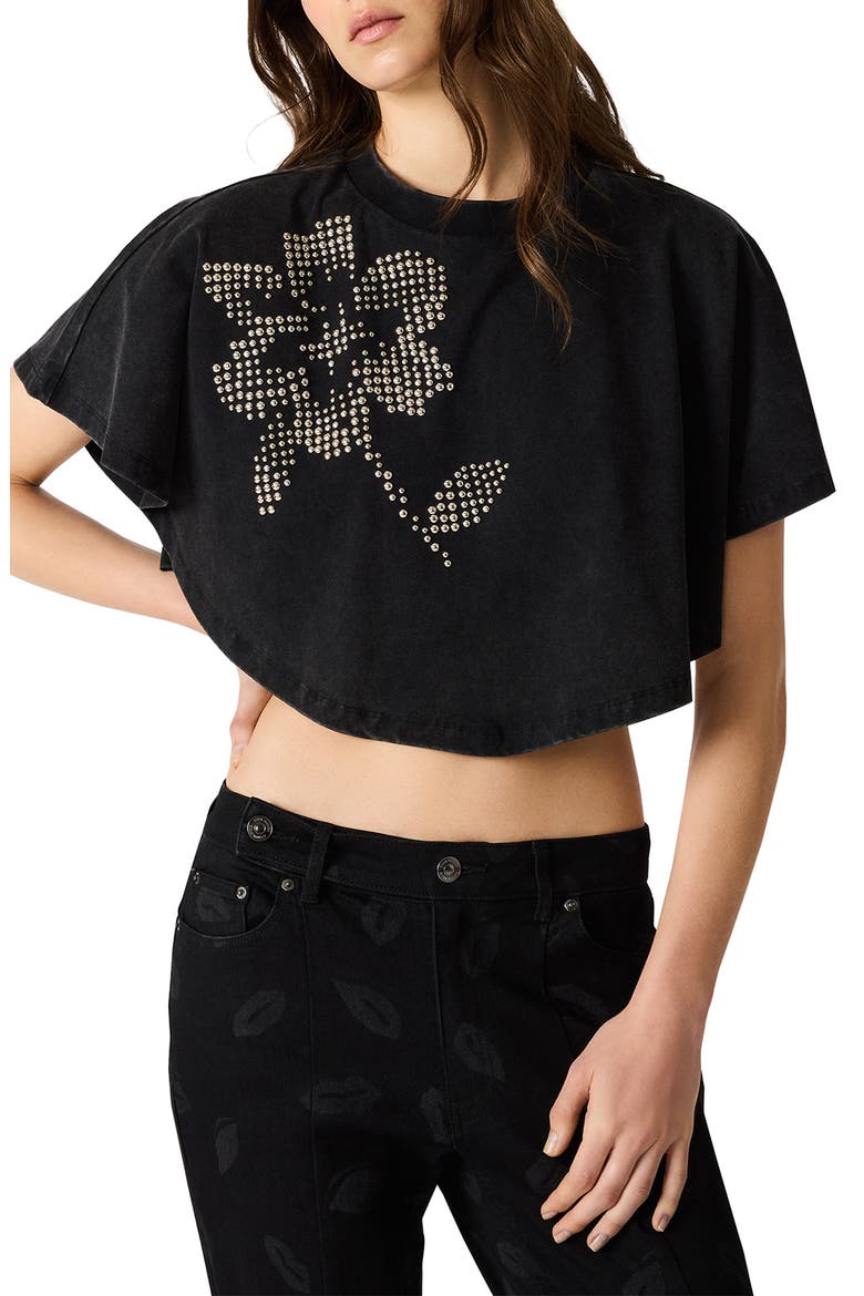 Callum Embellished Floral Graphic Top, Alternate, color, BLACK