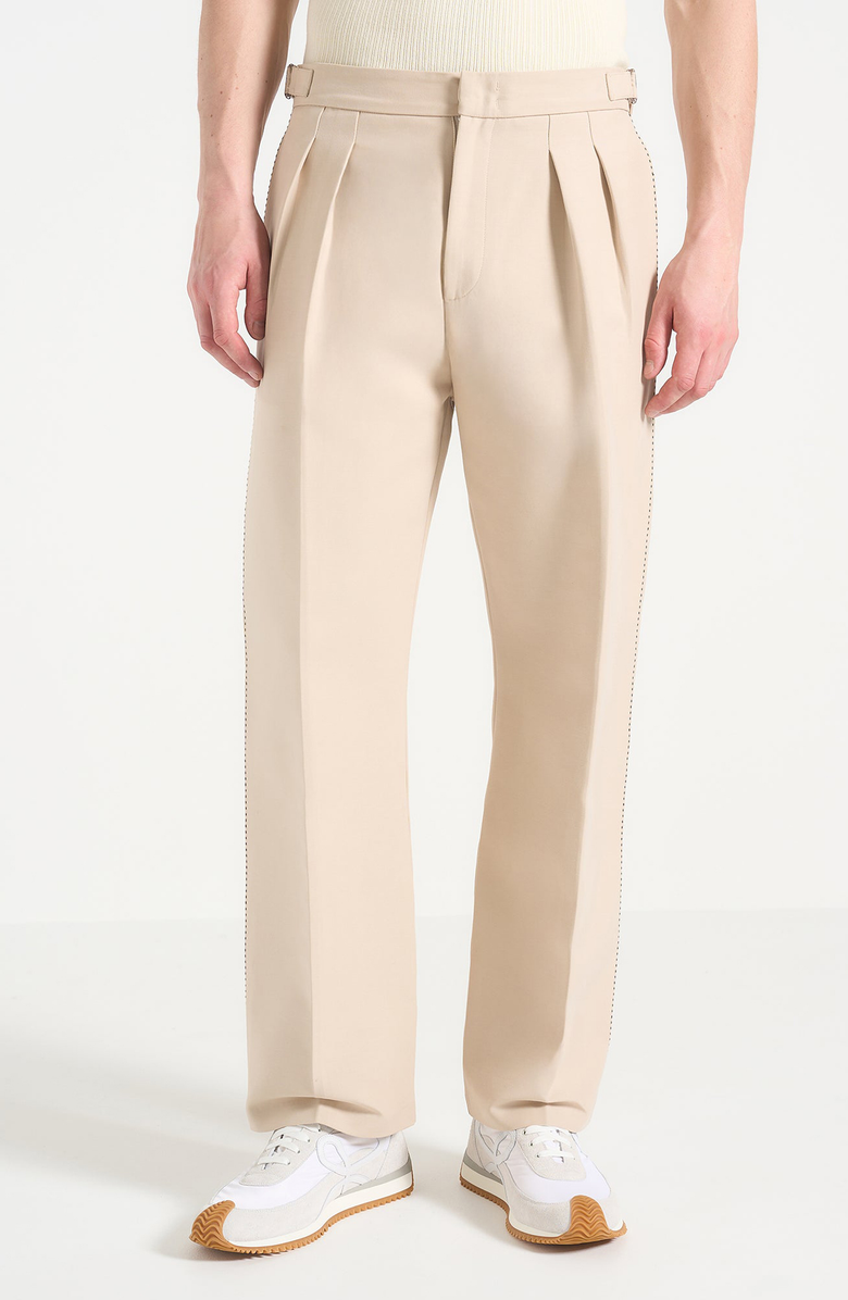 Manière De Voir Nolan Twin Pleat Chino Trousers with Stitch Detail, Alternate, color, Beige