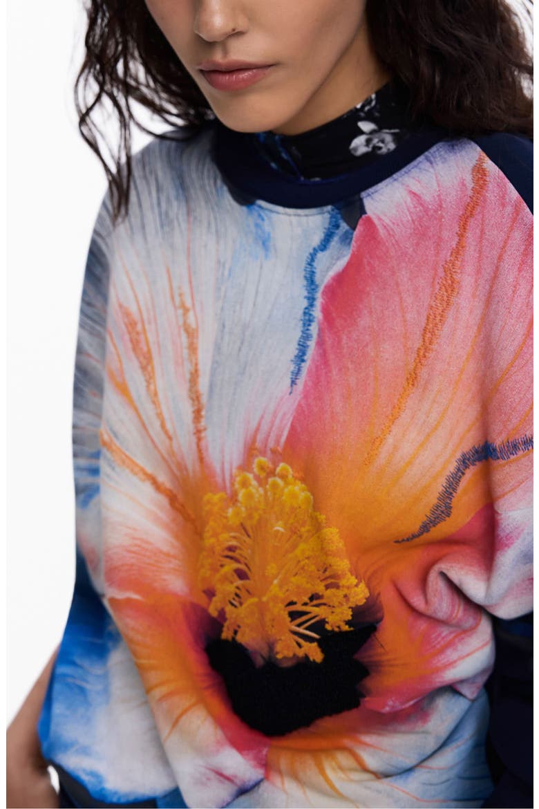 Pansy Cotton Graphic Sweatshirt, Alternate, color, BLUE