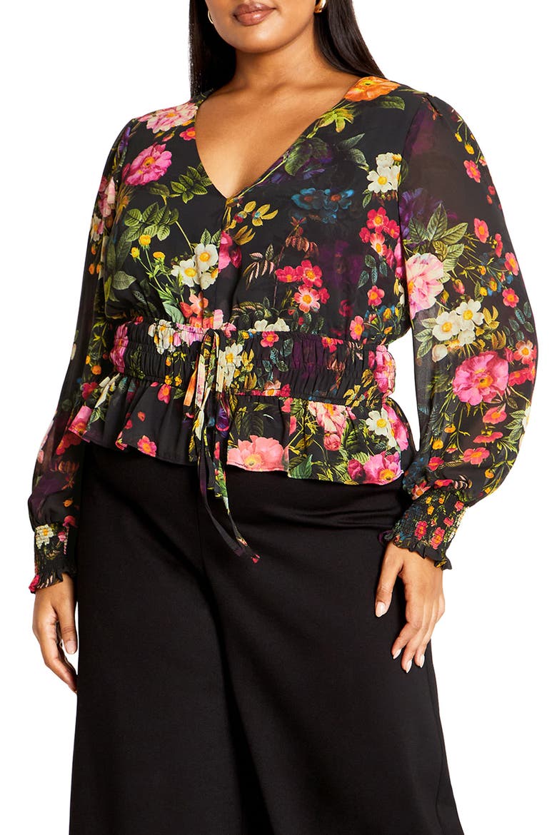 Bridgette Floral Tie Waist Top, Main, color, ROYAL GARDEN FLORAL
