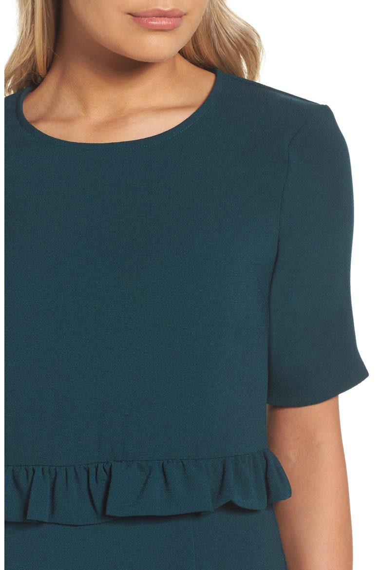 Ruffle Crepe Sheath Dress, Alternate, color, PINE