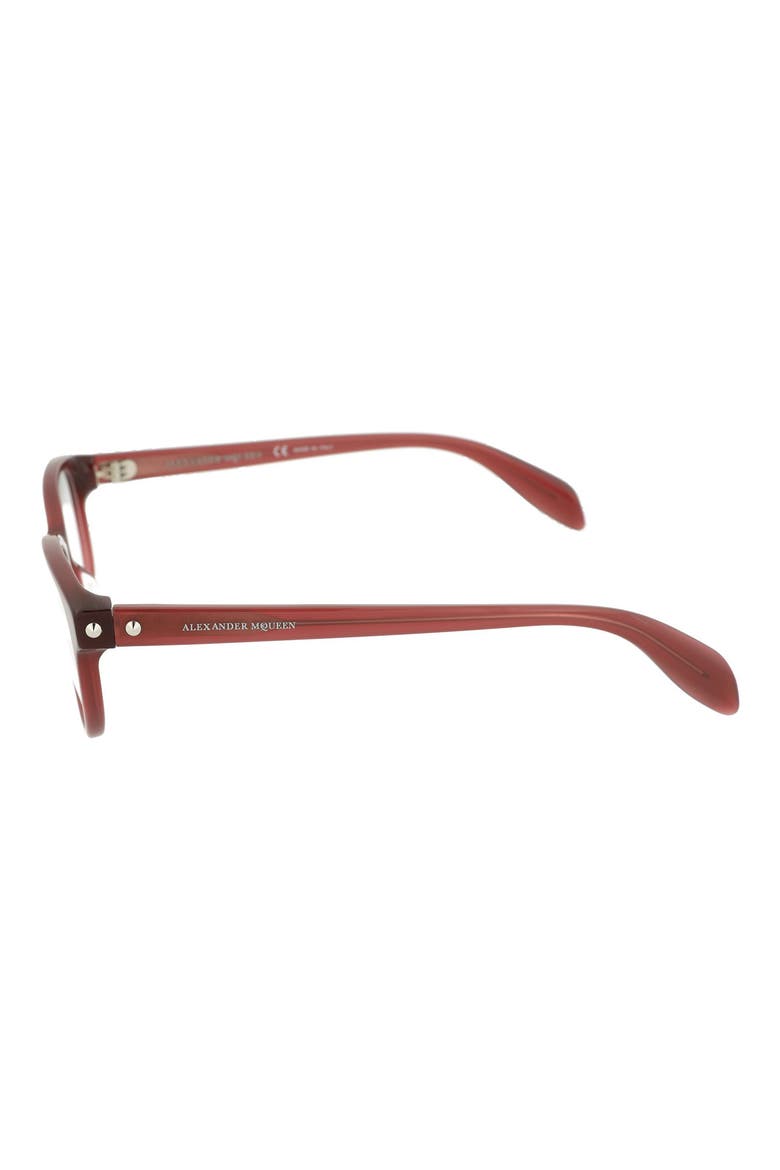 Alexander McQueen 52mm Cat Eye Optical Frames, Alternate, color, SHINY MILKY BURGUNDY/ TRN