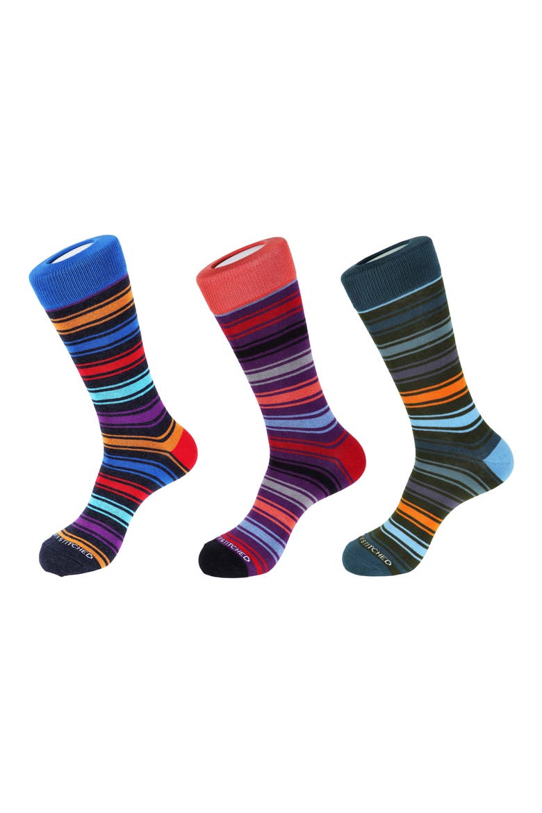 3-Pack Assorted Stripe Crew Socks, Main, color, BLUE MULTI