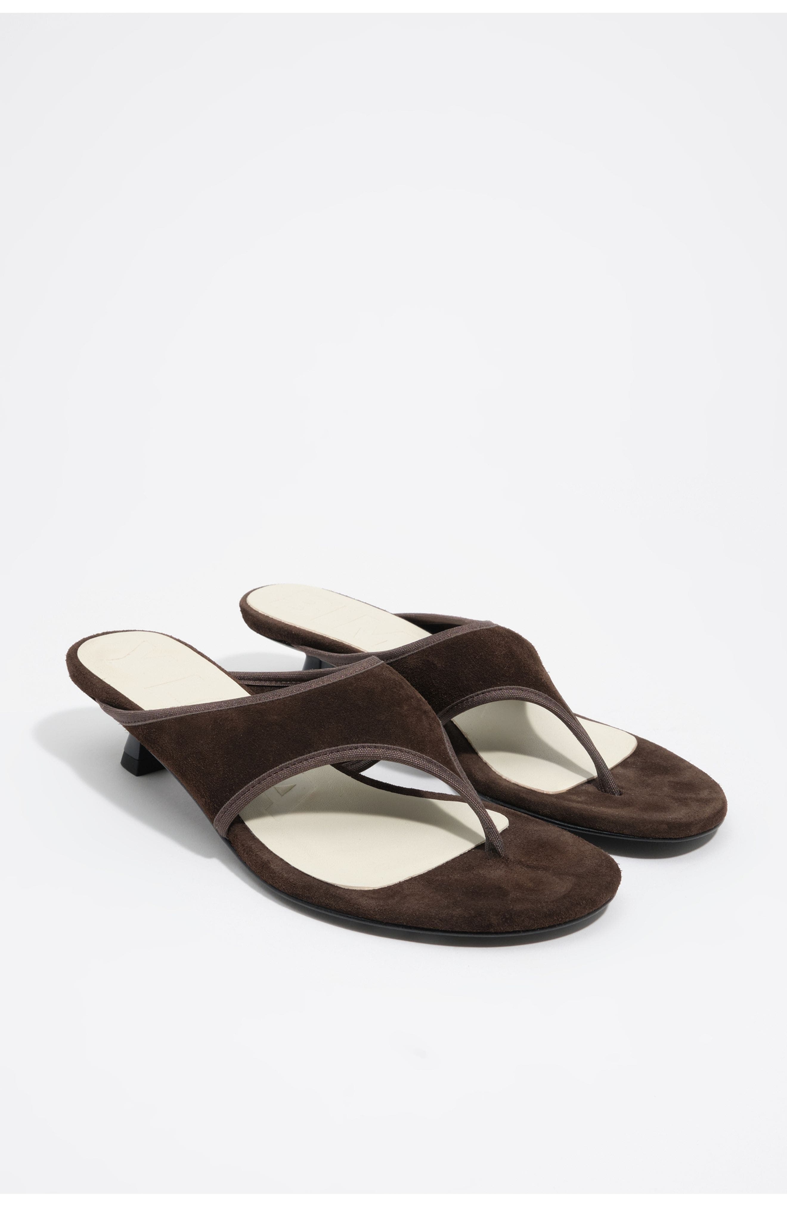 Low-Heel Suede Sandals, Alternate, color, DARK BROWN
