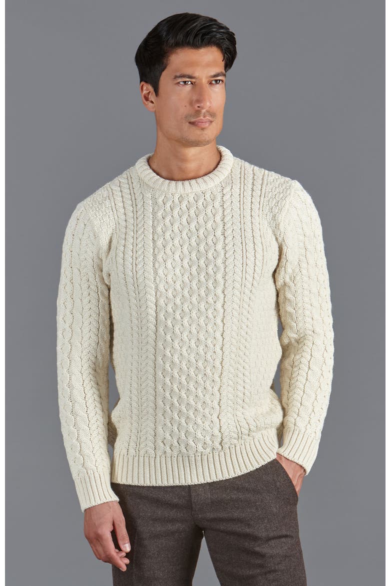 Fisherman's British Wool Cable Sweater, Main, color, Ecru