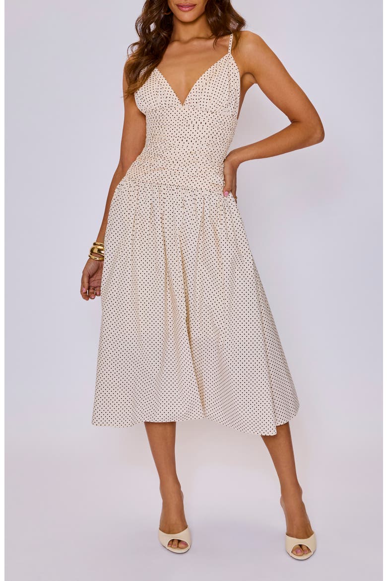 Laurel Dot Print Cotton Midi Dress, Main, color, CREAM BLACK