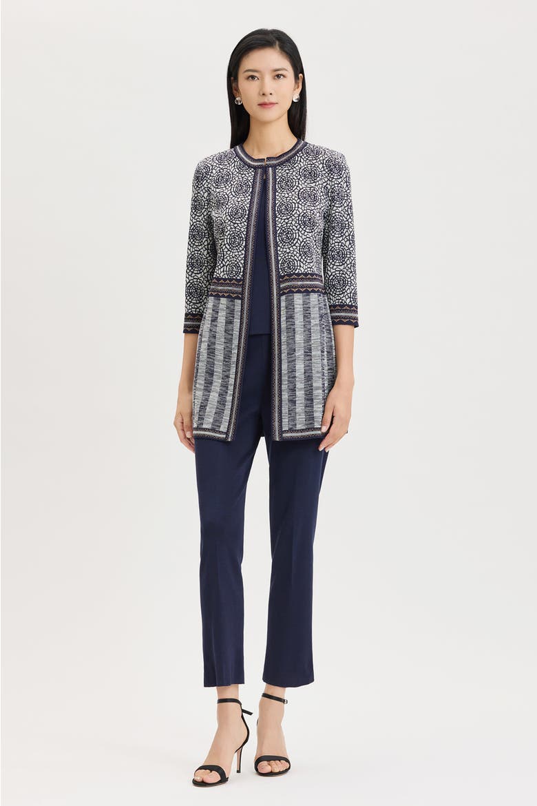 Multi Pattern Jacquard Knit Jacket, Alternate, color, Indigo/Ivory/Warm Taupe
