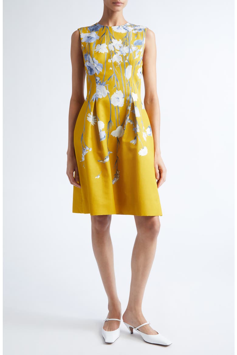 Betsy Floral Faille Fit & Flare Dress, Main, color, OCHRE MULTI