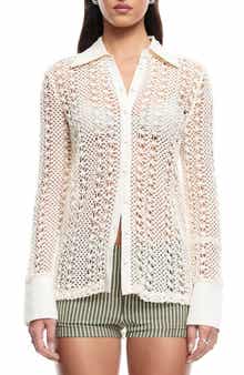 LIONESS Unveiling Floral Lace Button-Up Shirt