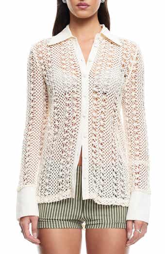 LIONESS Unveiling Floral Lace Button-Up Shirt