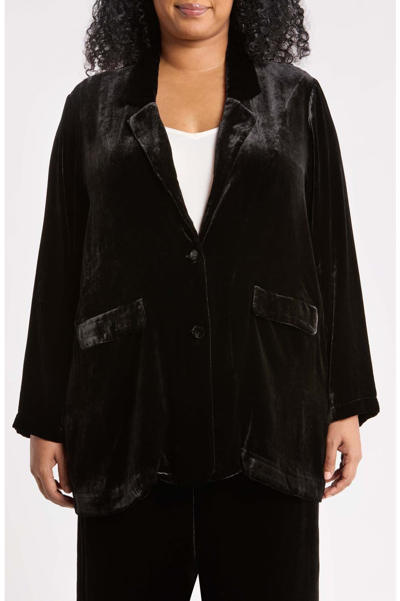 Velvet Long Blazer, Alternate, color, BLACK