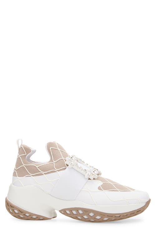 Roger Vivier Viv Run Crystal Embellished Buckle Sneaker In Bianco/daino