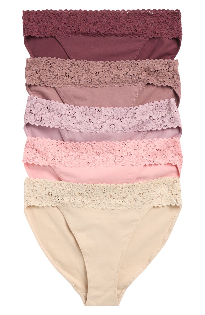 NORDSTROM RACK 5-Pack Stretch Lace Bikinis, Alternate, color, Purple Taupe Multi