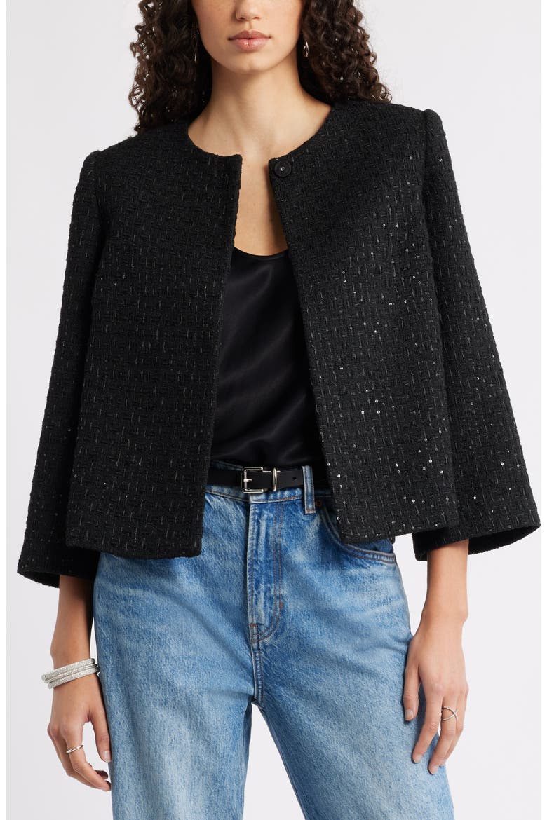 Collarless Bouclé Jacket, Main, color, BLACK