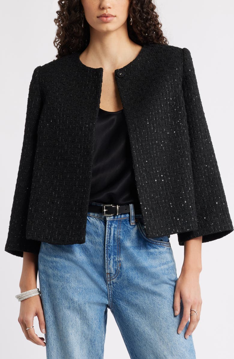 Nordstrom Collarless Bouclé Jacket, Main, color, Black