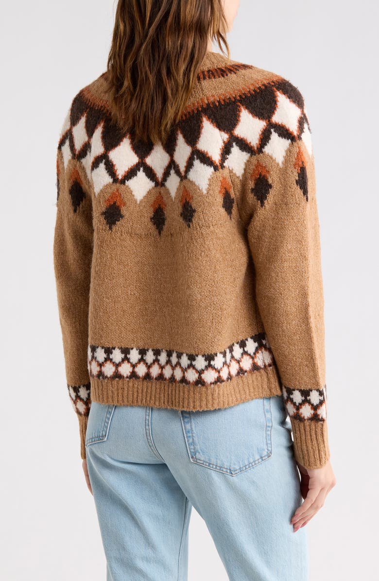 Vigoss Fair Isle Cardigan, Alternate, color, Brown